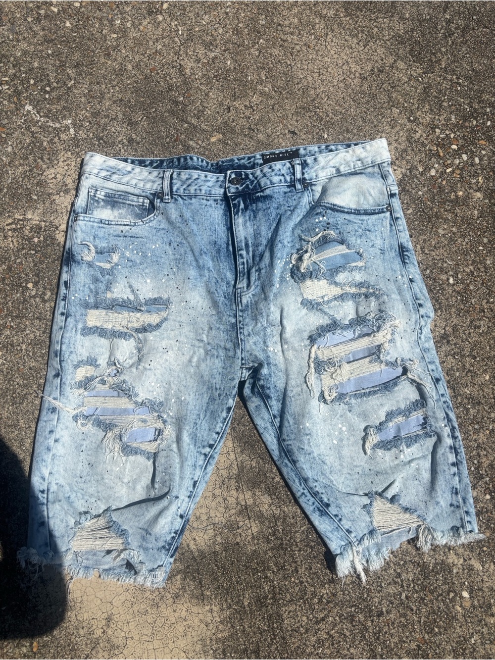 Smoke Rise Denim Jorts Distressed‎ Paint Splatter Street Wear Shorts Mens 44